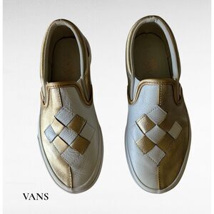 Vans Classic Slip On Woven Leather Gold Cream Sneakers Women’s Size 7